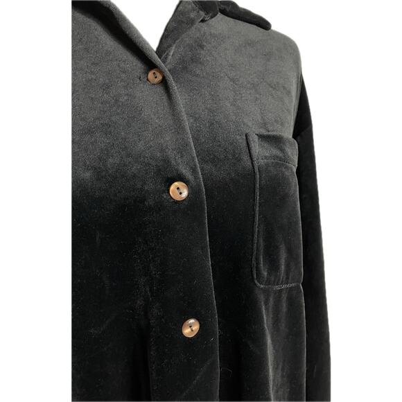 VTG Van Heusen Black Velvet Small Y2K Gothic Shacket Long Sleeve Button Up Shirt - Picture 3 of 5